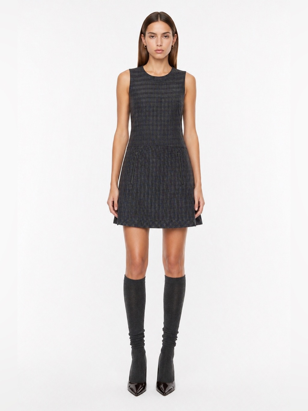Aritzia Wilfred Plaid Mini Dress Sleeveless Tailored Zip Pocket